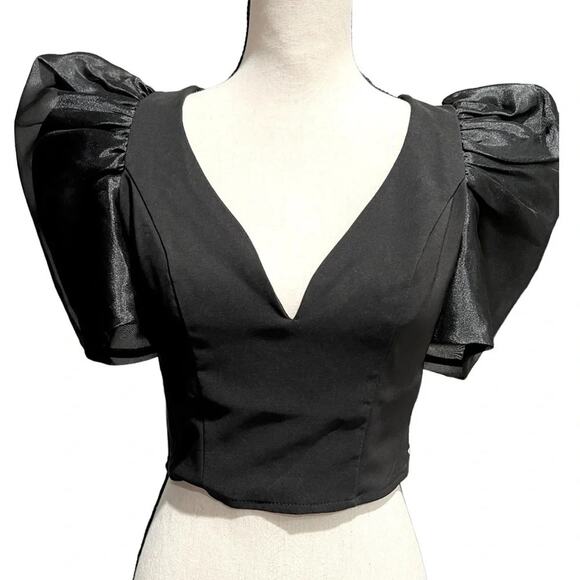 CIDER Chiffon Puff Sleeve Plunge Neck Blouse Size S NWT - Picture 2 of 8